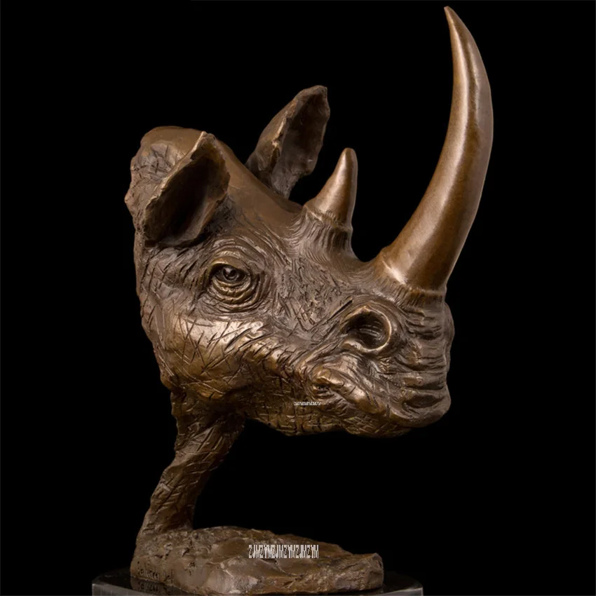 

Abstract Rhinoceros Head Sculpture Animal Statues Brass Copper Carving Arts Craft Modern Home Office Desk Decoration