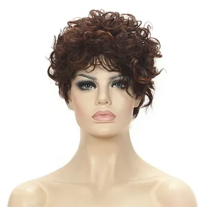 StrongBeauty, женские парики, Асимметричные Короткие вьющиеся синтетические волосы, каштановыйчерный парик для женщин