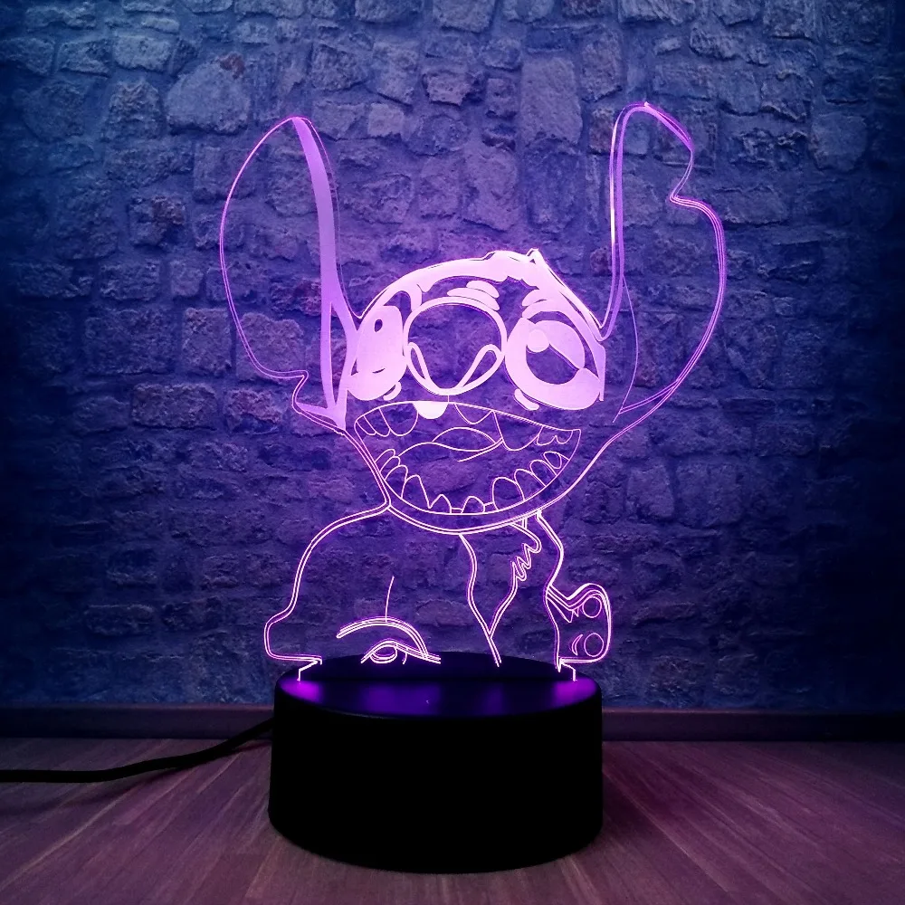 Забавный мультяшный стежок смех 3D светодиодный Ночник светильник RGB ing 7 цветов
