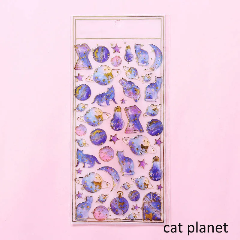 cat planet Украшение для мобильного телефона, эпоксидная наклейка, сделай сам, скрапбукинг, дневник, наклейка для украшения альбома, 1 лист, самоклеющаяся кристальная наклейка, хороший подарок - Цвет: cat planet