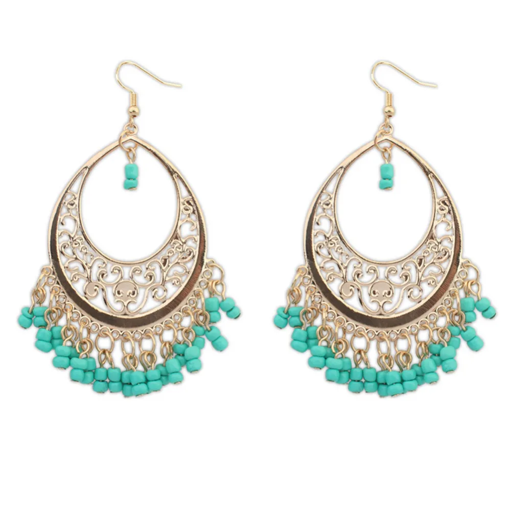 Retro Hook Earrings Alloy Hollow Resin Beads Chain Ethnic Jewelry for Women | Украшения и аксессуары