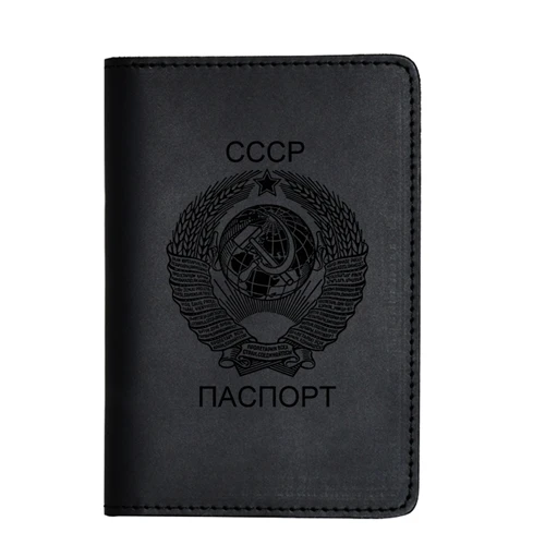 Black 1 Выгравированная Национальная эмблема СССР, держатели для паспорта, карт, мужской кошелек для путешествий, CCCP, винтажная Кожаная Обложка для паспорта - Цвет: Black 1