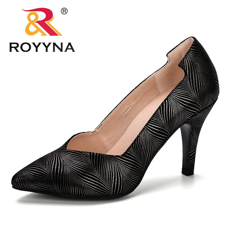 ROYYNA/Новинка года; сезон весна-осень; стильные женские туфли-лодочки с острым носком на высоком каблуке; женская обувь с цветочным принтом; удобная женская обувь; mujer - Цвет: Gun color