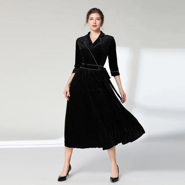 OL/зимние Для женщин дополнительно черный бархат деловая модельная одежда Robe Femme