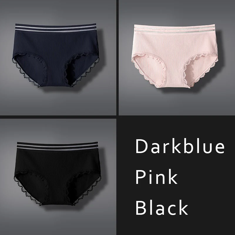 Darkblue Pink Black Новые сексуальные хлопковые трусики со средней посадкой, прозрачные трусики на талии, удобные дышащие трусы большого размера DULASI - Цвет: Darkblue Pink Black