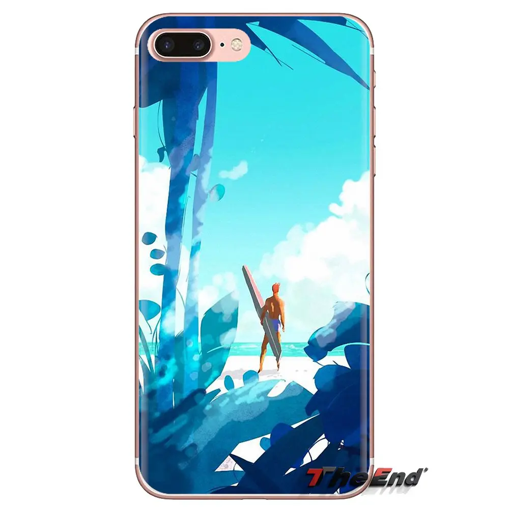 Surf Girl Art - силиконовый чехол для телефона Xiaomi Mi4, Mi5, Mi5S, Mi6, Mi A1, A2, 5X, 6X, 8, 9 Lite, SE, Pro, Max, Mix 2, 3, 2S с изображением сёрфингистки.