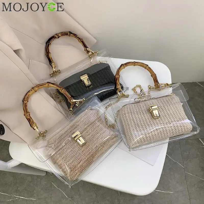 2019 Маленькая прозрачная Женская сумочка Соломенная Сумка на цепочке дорожная