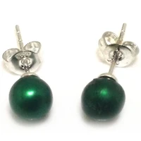 aaa 6 7mm round olive green natural freshwater pearl earrings with 925 sterling silver post