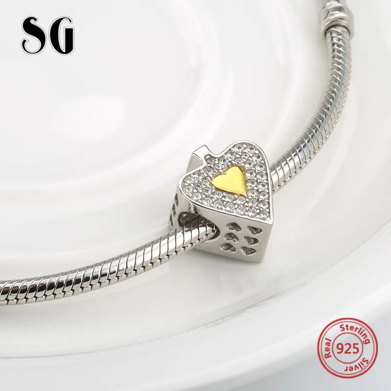 SG милые Cz Любовь лопаты K Бусины Fit pandora талисманы браслеты стерлингового серебра