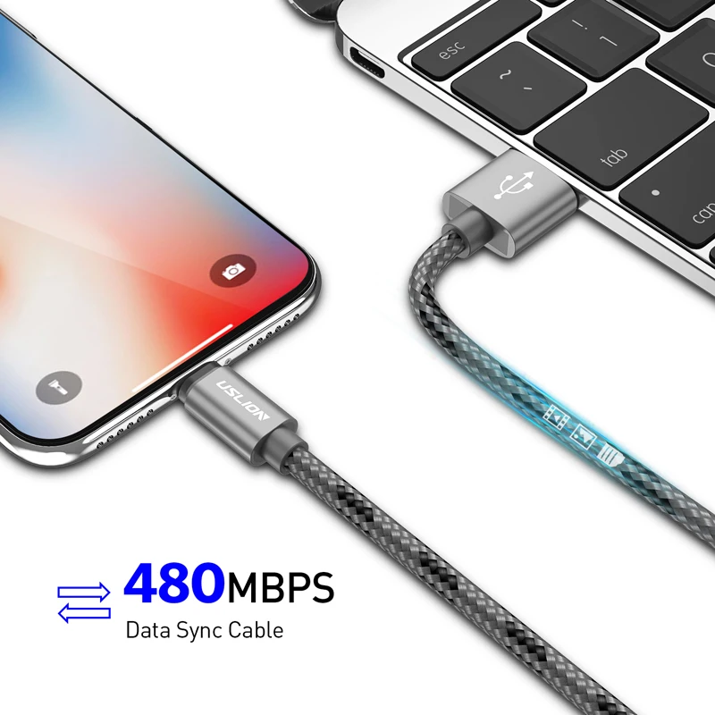 USLION Micro USB кабель 2.1A Зарядка для Xiaomi Redmi Note 5 Pro Android передачи данных мобильного