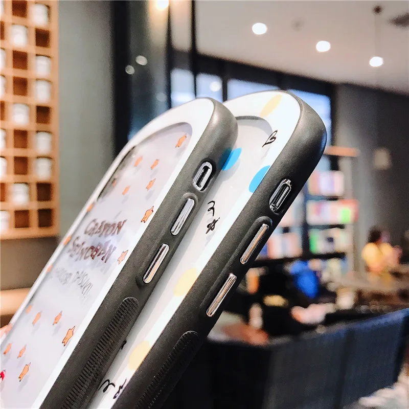 Мультфильм закаленное Стекло чехол для iPhone X XR XS MAX 8 7 6s плюс с героями мультфильма «курэён Син-тян»; высокое качество защитный Стекло крышка