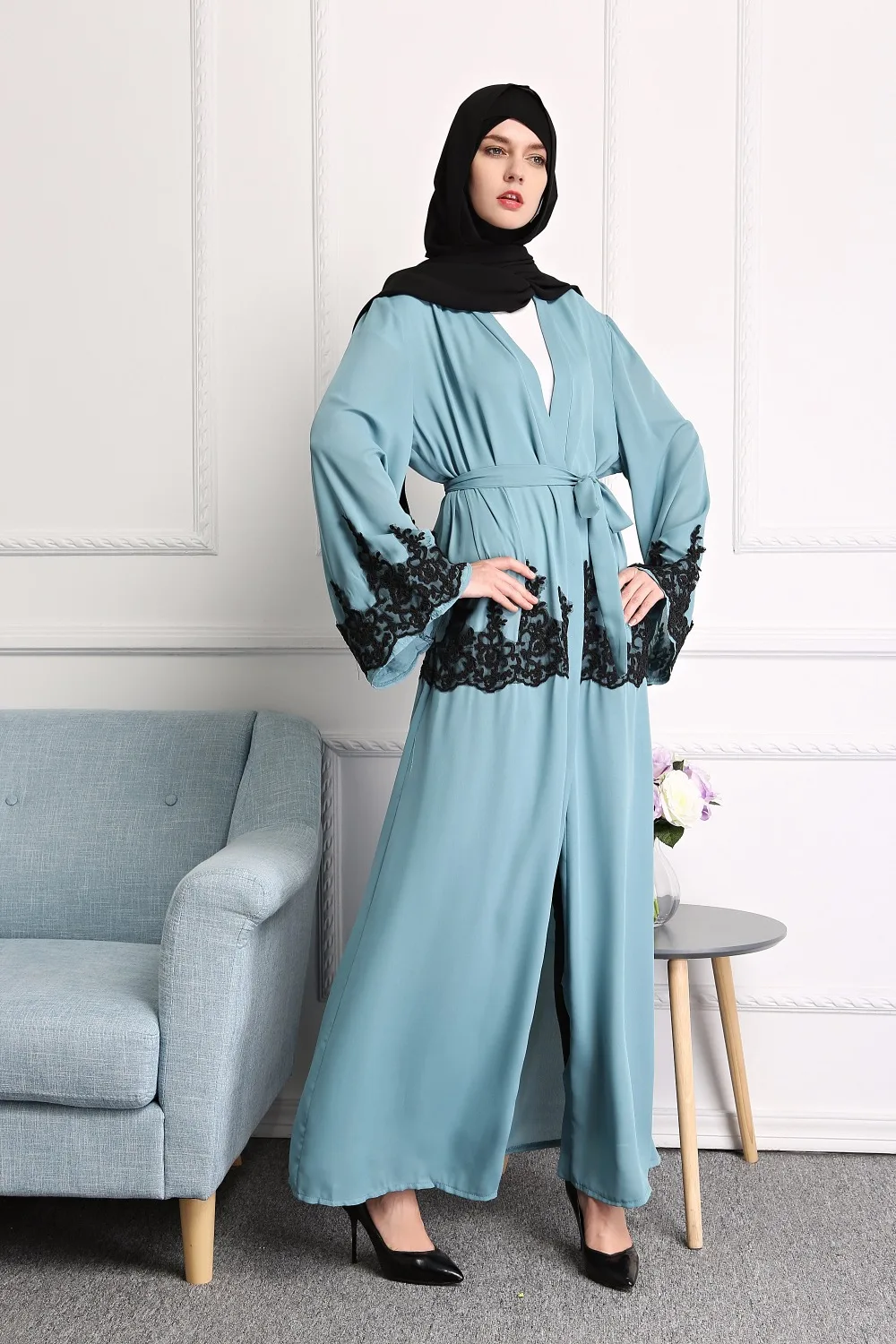 Модный мусульманский кардиган с вышивкой Abaya кружевные платья кимоно длинное