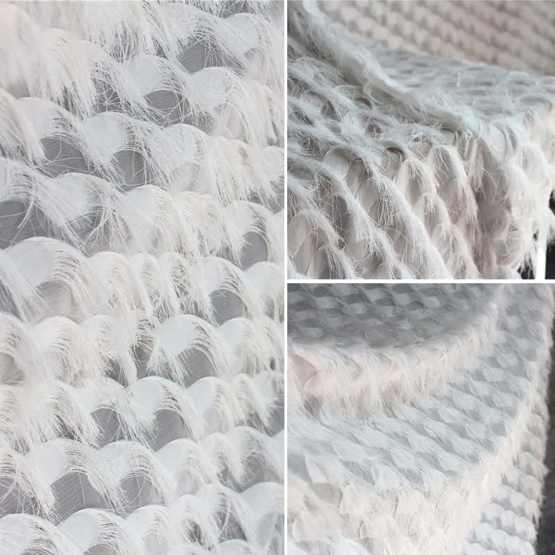 Lace40 100*150 см белого цвета ручной работы 3d вышивка Украшенные перьями и бахромой из