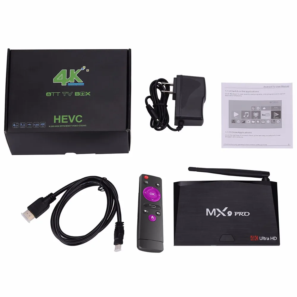 MX9 Pro 4 Гб 32 Android 8 1 ТВ коробка RK3328 ядра к VP9 3D 2 г 5 Wi Fi BT4.1 Smart Декодер каналов