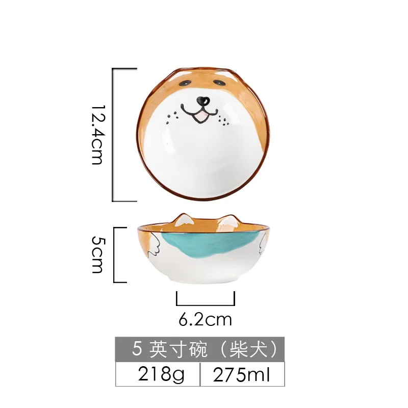 Shiba 5 inch Bowl Милый набор посуды для собак, Детские обеденные чашки-тарелки, ложка, миска для лапши, керамическая миска для домашних животных, декоративная мультяшная посуда для животных - Color: Shiba 5 inch Bowl
