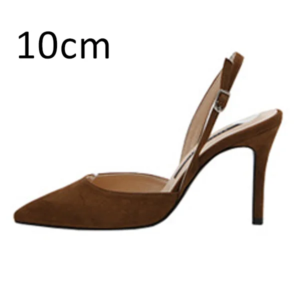 Brown Pumps 10cm Для женщин женские туфли-лодочки; пикантные летние туфли на высоком каблуке; Фирменные женские туфли на выход с ремешком на пятке, острый носок Туфли с ремешком и пряжкой модельные туфли для женщин размера плюс - Цвет: Brown Pumps 10cm