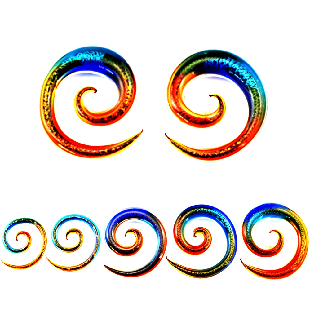 BOG-Pair 5-12mm Pyrex Glass Twist Spiral Ear Taper Stretcher Tunnel Plugs Piercing Expander Jewelry Ear Gauge Weights Hanger