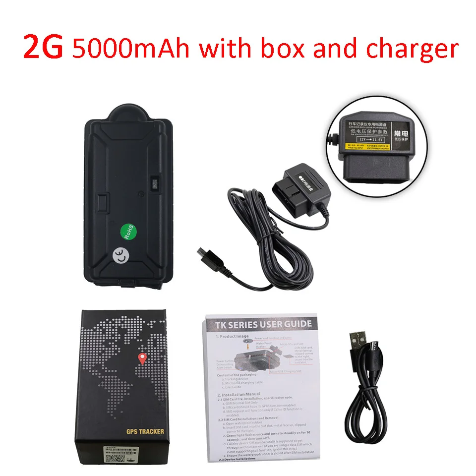 2G with OBD charger Gps трекер Автомобильный 4G 3g 2G TK05GSE водонепроницаемый Магнит 5000 мАч 90 дней в режиме ожидания локатор автомобиля TK05SE вибрационная сигнализация гео забор - Цвет: 2G with OBD charger