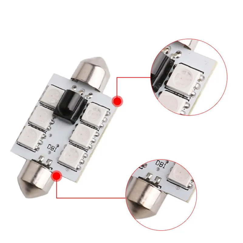 

Hot 31/36/39/41MM 2 Pcs Car Interior RGB LED Reading Light With Remote Controller DC 12V 6SMD 5050 Atmosphere Lamp Bulb JLD
