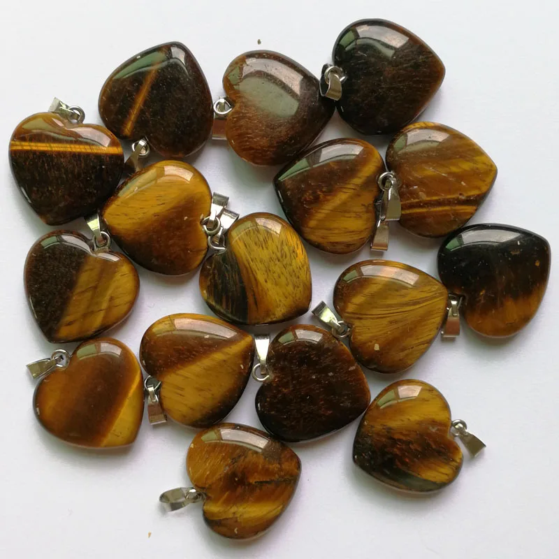 

Оптовая продажа, модные подвески из натурального Тигрового Глаза 20 мм, подвески с кулоном в виде сердца из камня, ожерелье 100 шт./лот, бесплатная доставка