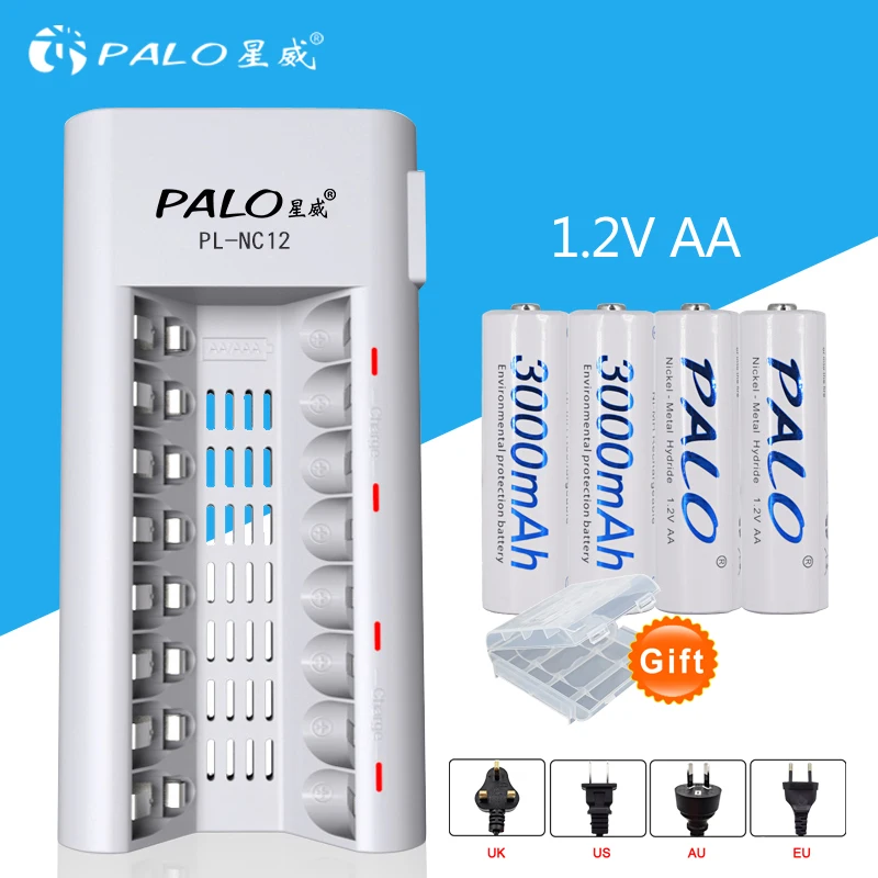 Зарядное устройство PALO для AA/AAA NIcd NImh аккумуляторных батарей + 4 шт. AA