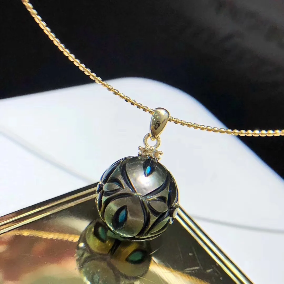 11-12 мм галатеа Tahitian Бирюзовый жемчуг кулон с 14K золотой держатель Женский подарки
