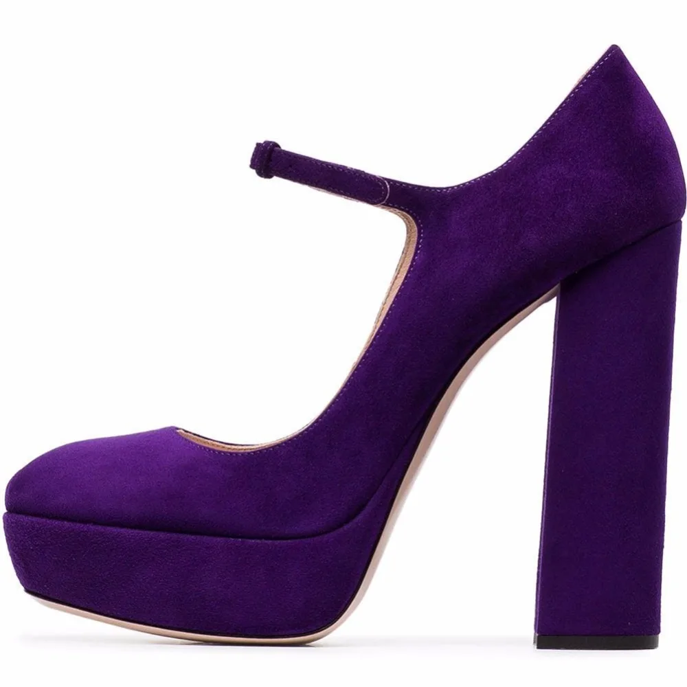 Chunky Heel Black Platform Pumps, Round Toe Mary Jane Purple Shoes, Super High Heel Polka Dot Spring/Fall Retro Pumps for Women image 4