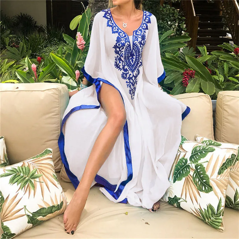 Женское пляжное платье-кафтан шифоновое платье-туника большого размера с