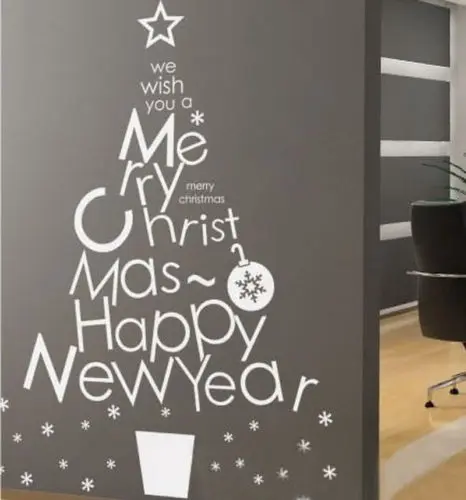 

Free Shipping Merry Christmas Quotes Tree Wall Sticker Snowflakes Window Home Decorative Vinyl Art Wall Mural D-128