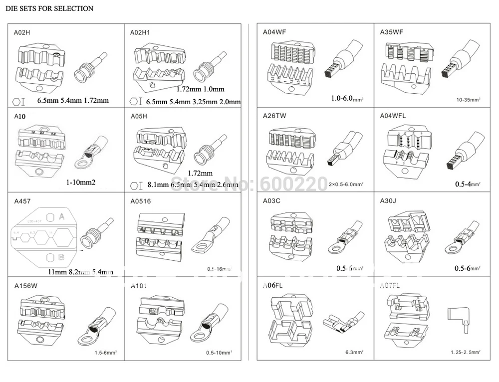 Die Sets for AM-10 Pneumatic Crimping Tools and EM-6B1/2 Electrical | Инструменты