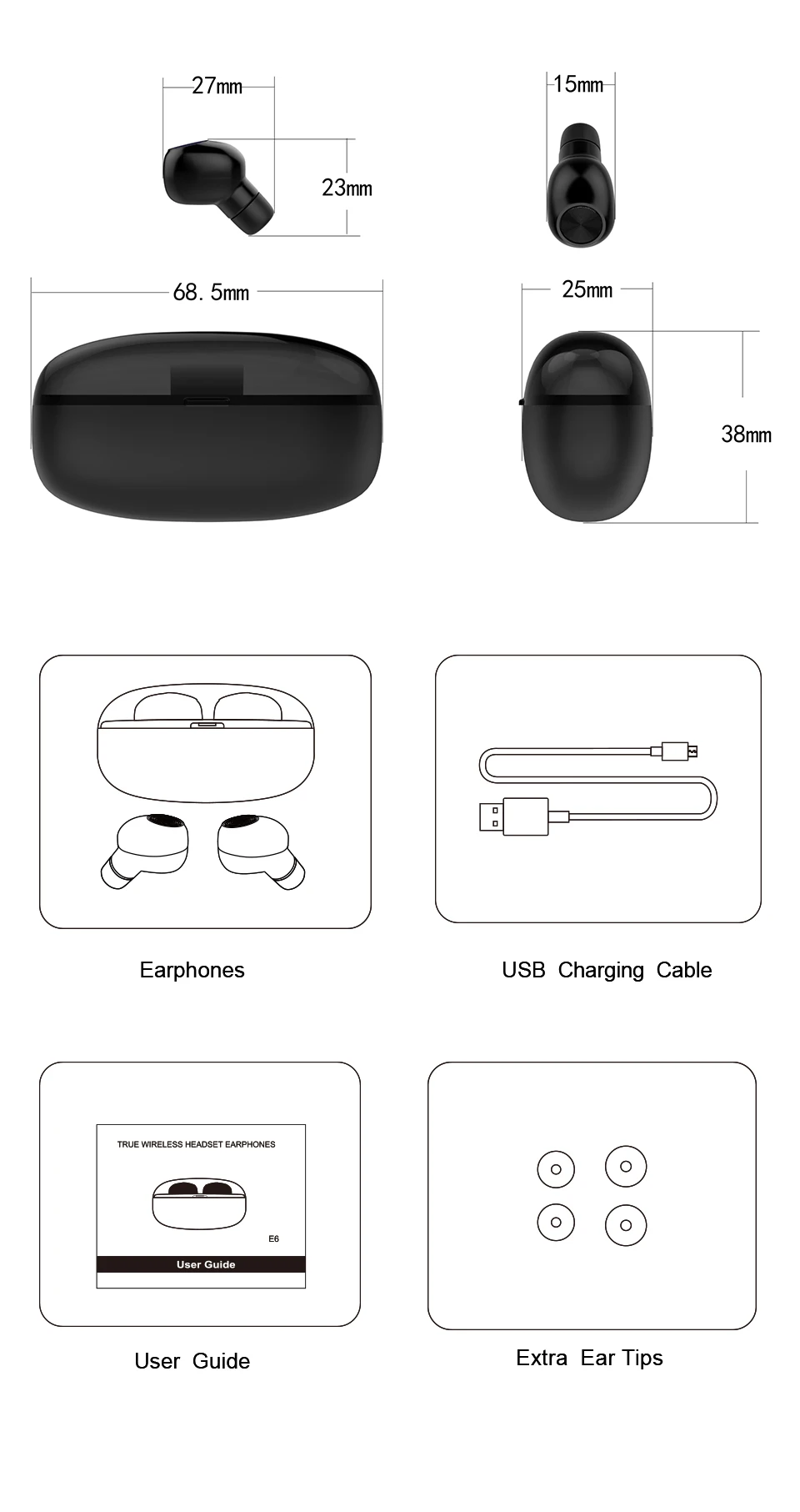 LXT E6 TWS V5.0 Bluetooth наушники беспроводные наушники стерео Bluetooth гарнитура наушники спортивные наушники для телефона глубокий бас