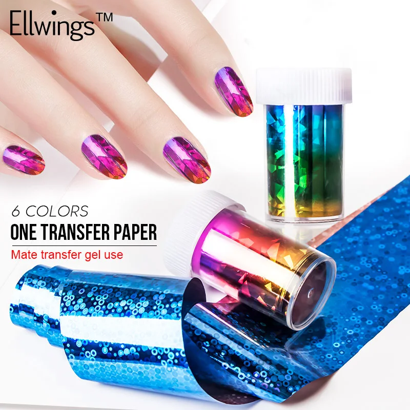 Ellwings 1 коробка прозрачный AB Цвет Голографическая фольга для ногтей Набор DIY