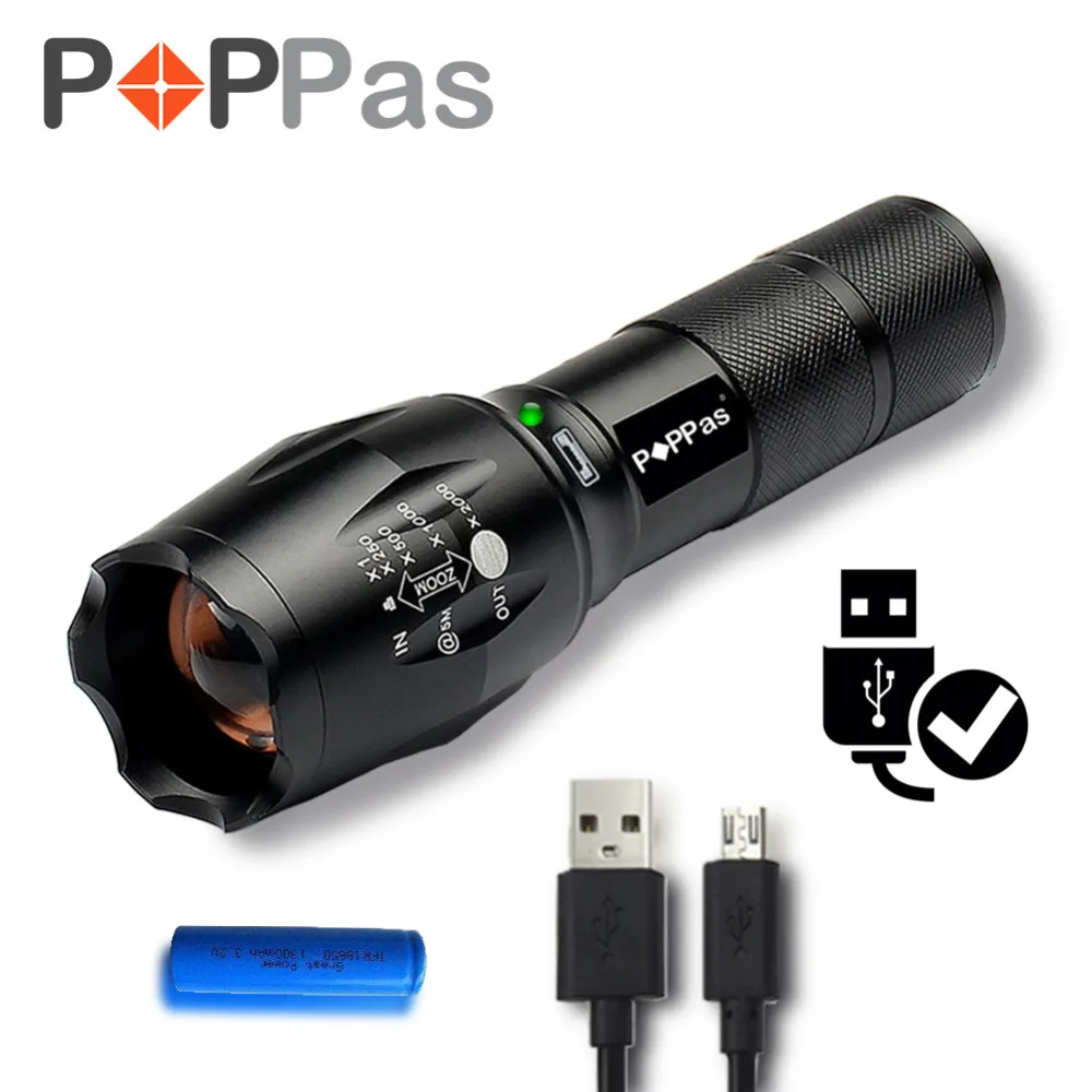 Poppas фонарик 8000 Люмен светодиодный CREE XM L2 T6 XPE фишки Освещение для USB Зарядное