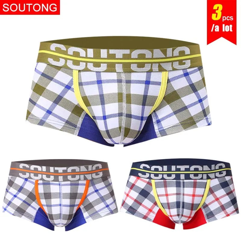 group 10 Soutong, мужское нижнее белье, боксеры, шорты, хлопок шорты-боксеры плед сексуальное нижнее белье с принтом мужской боди с мешочком для пениса, трусы-боксеры 3 шт./упак - Цвет: group 10
