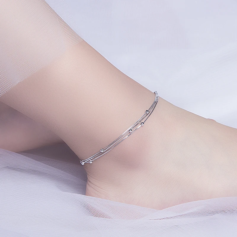

Valily Women Lucky Foot Bracelets 925 Sterling Silver Layered Beaded Charm Anklets Bracelets For Women Cheville Jewelry