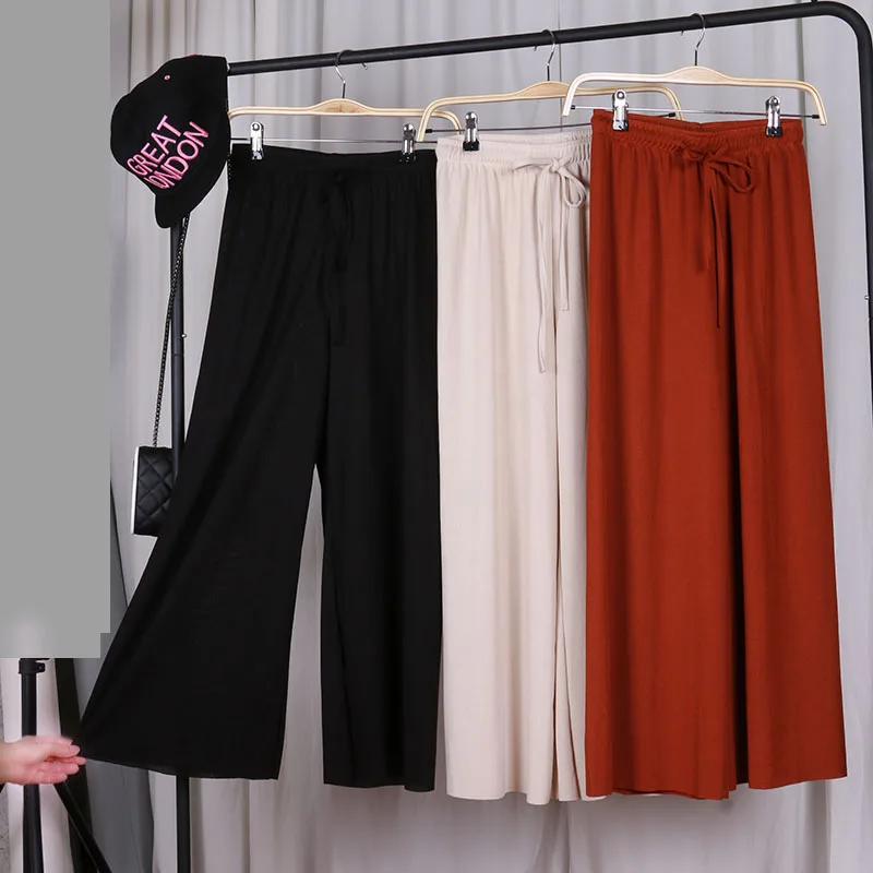 

Plus Size Loose Wide Leg Pants Women 2018 Summer High Waist Solid Color Casual Trousers Ankle-length Pants Female