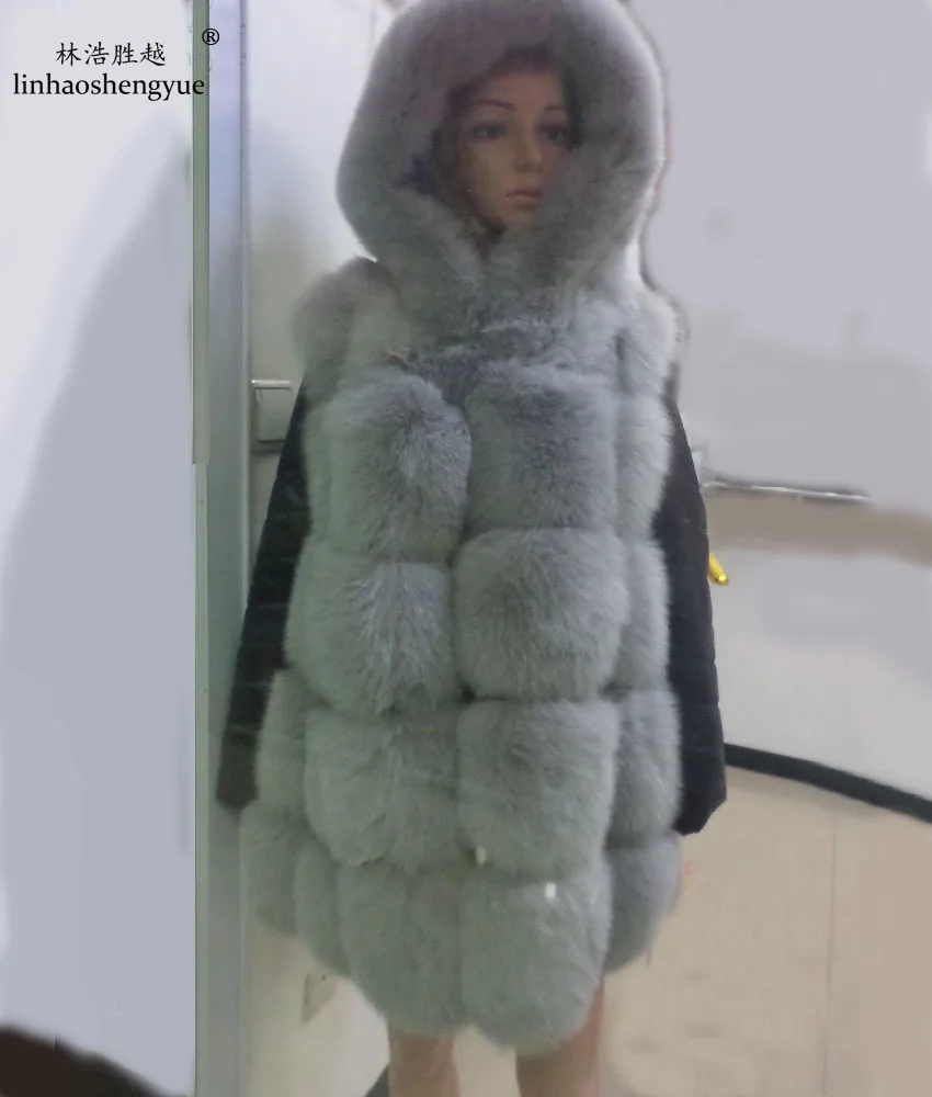 

Linhaoshengyue Real Natural Fox Fur Coat with Hood