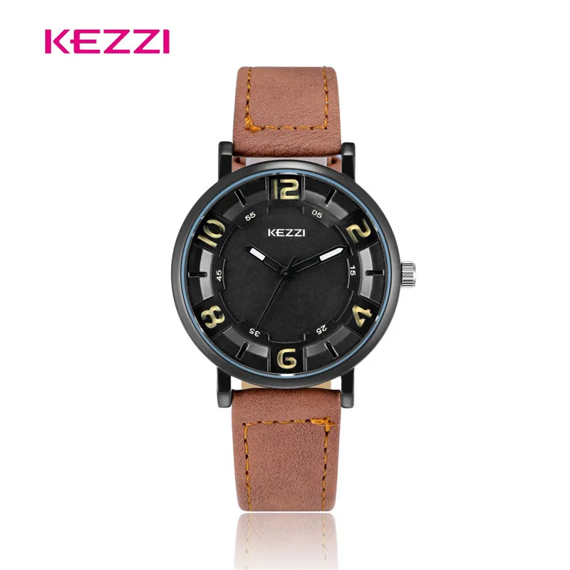 KEZZI Men Watch 2018 Black Leather Round Waterproof Quartz Wrist Best Gift For Zegarek Relogio Masculino De Luxo | Наручные часы