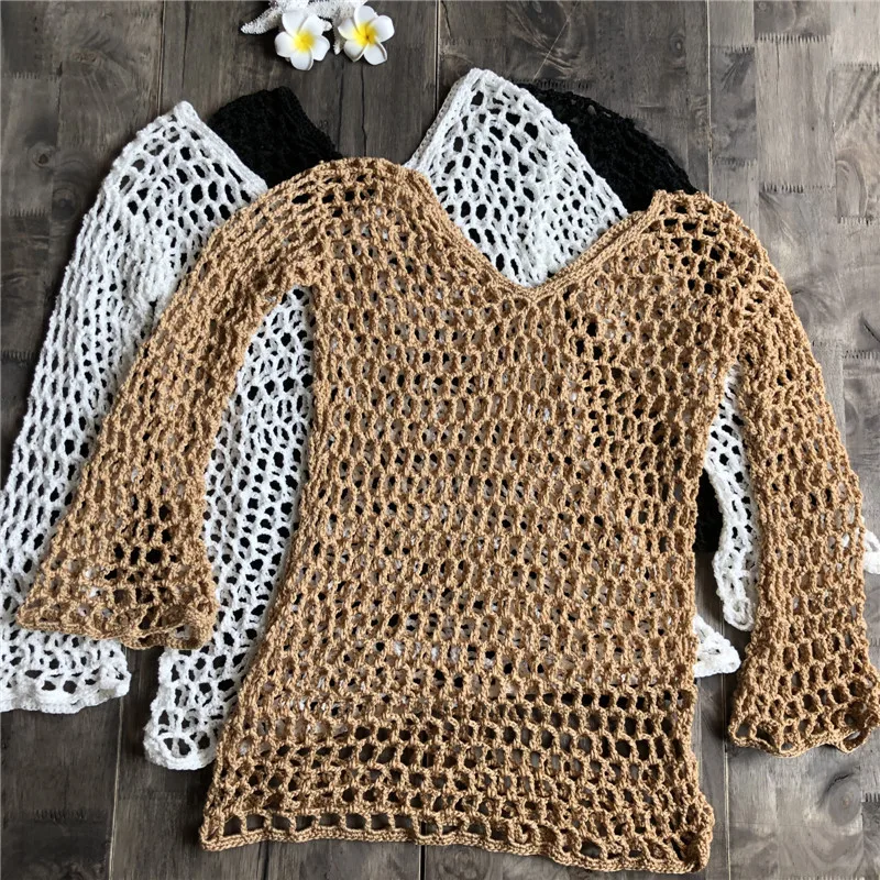 Новая женская трикотажная летняя блуза пляжная блузка Женский Бикини Купальник