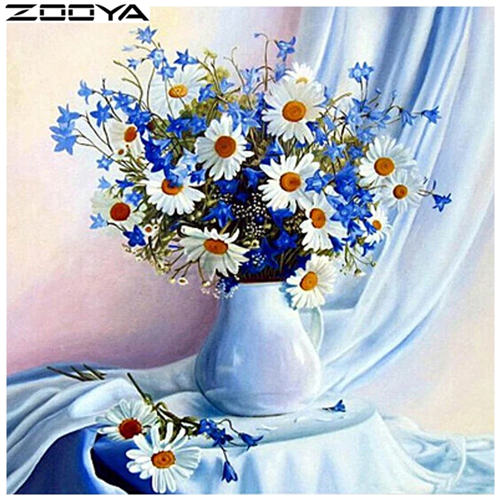 

ZOOYA Diamond Mosaic 5D DIY Diamond Embroidery Pictures By Numbers Home Decor Wall Stickers Flowers Vase On Windowsill Gift R228