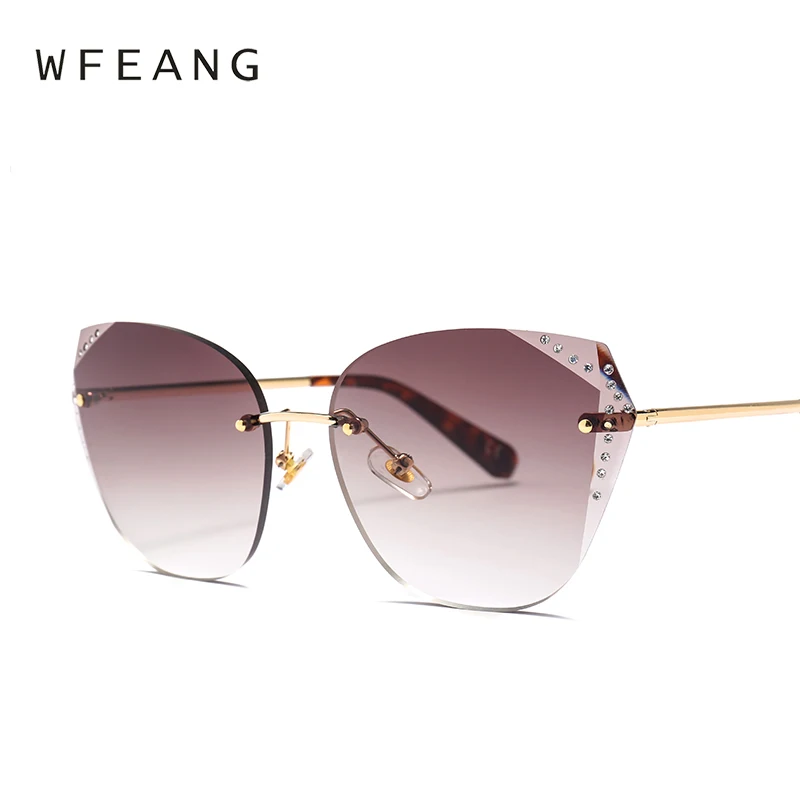 WFEANG 2019 Новый Cat Eye Для женщин солнцезащитные очки бескаркасных Винтаж в форме