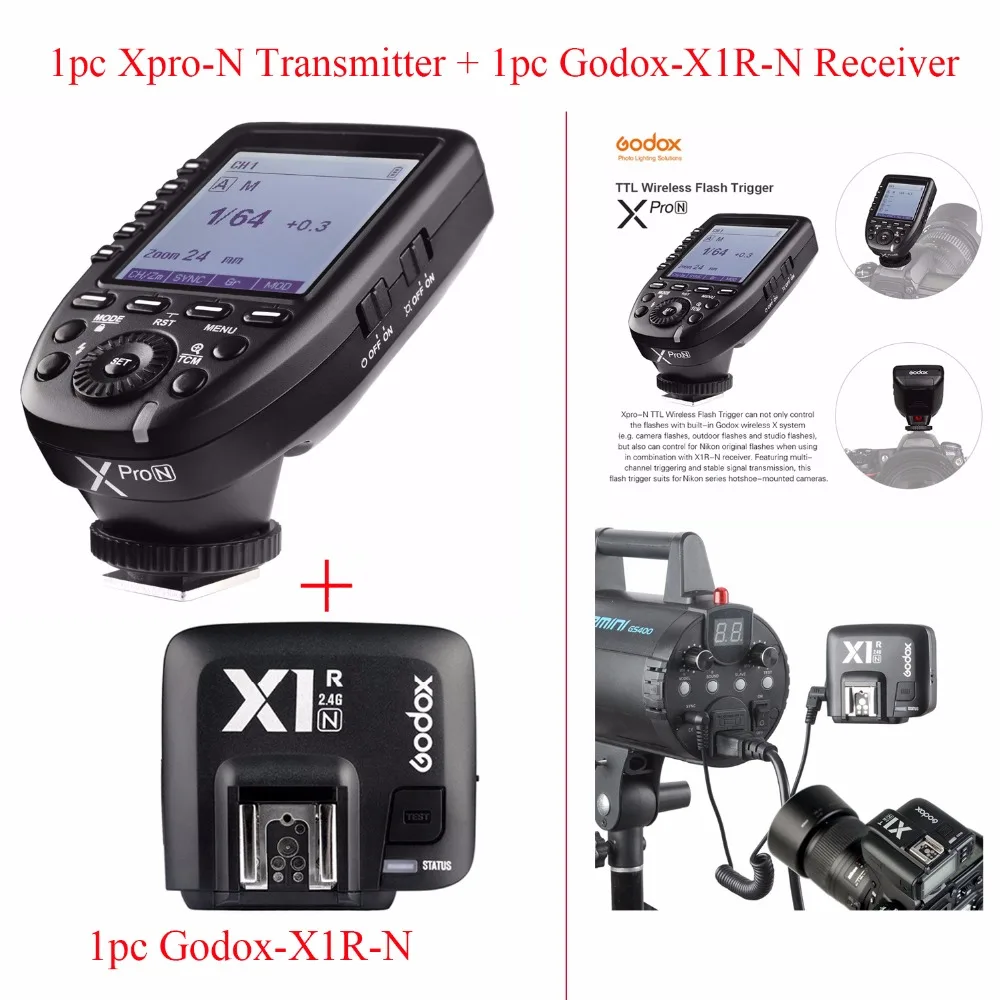 

Godox Xpro-N TTL 2.4G Wireless 1/8000s HSS Flash Trigger for Nikon DSLR,1pc Godox Xpro-N Transmitter + 1pc Godox-X1R-N Receiver