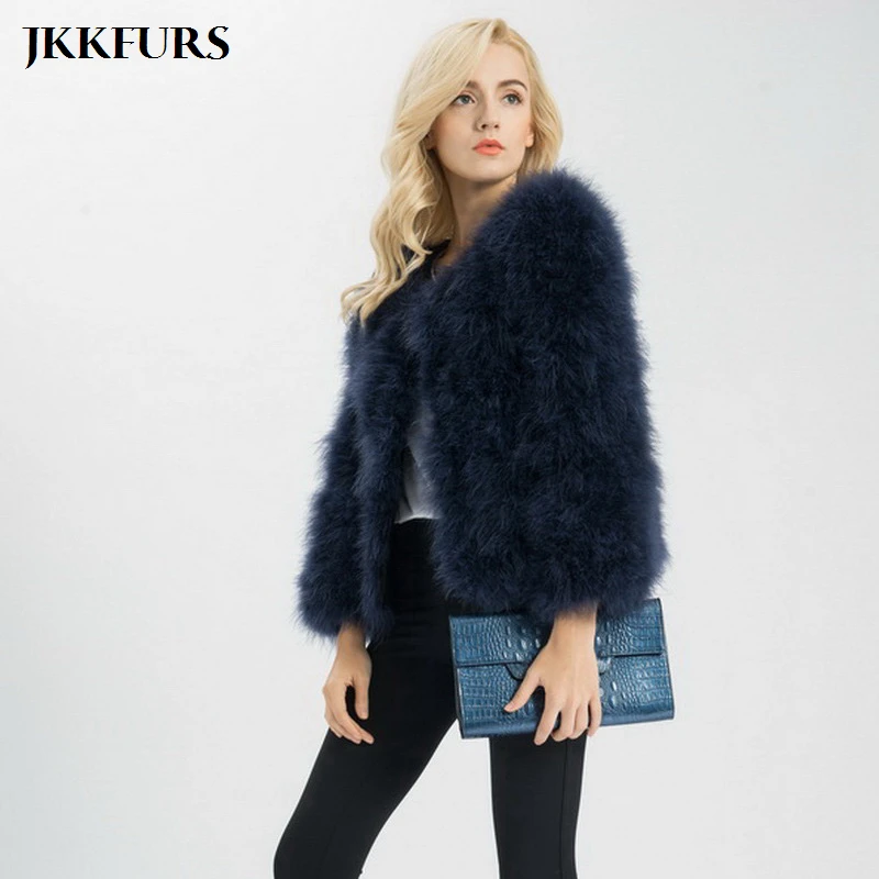 JKKFURS Новая женская шуба из натурального меха зимняя теплая куртка из натурального страусиного пера меховая Домашняя одежда наивысшего качества S1002