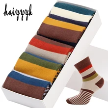 5 Pair/Lot Cotton Men's Socks Colorful Stripe Socks Fashions Compression Happy Crew Socks Men Big Size 39-45