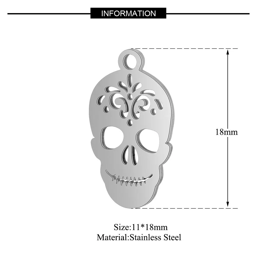 10pcs 316L Stainless Steel Double Side Polished Hollow Out Skull Head Charm Pendant for DIY Jewelry Making Findings Supplier - купить по