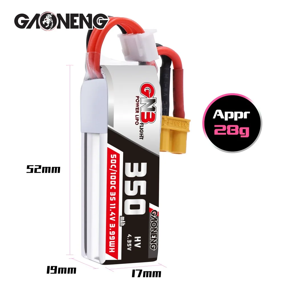 2 шт Gaoneng GNB 350mah 3S 11,4 V 50C/100C HV Lipo батарея с разъемом XT30 для BETAFPV Beta75X 3S Beta65X 2S Whoop дроны запчасти