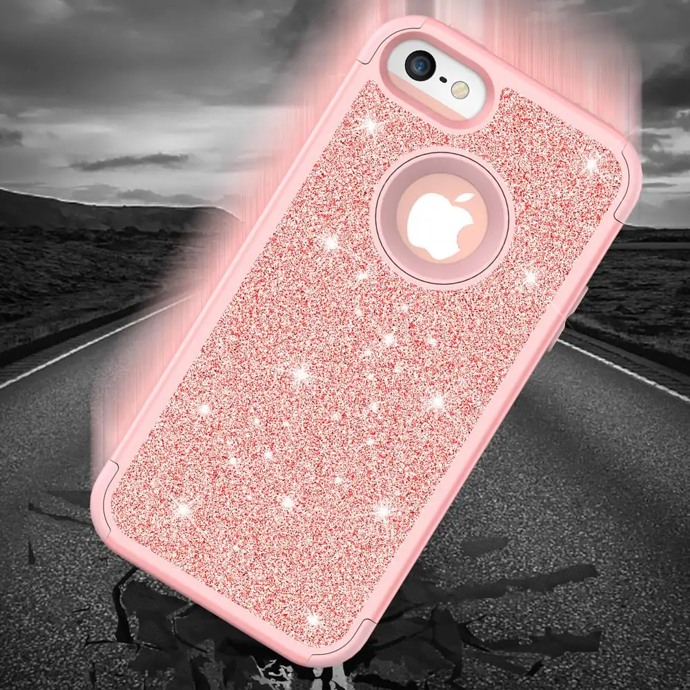Luxury Bling Case For iPhone 5 5S Armor Shockproof Glitter Sparkle Cover Soft Silicon PC Hybrid Protect Phone for SE |