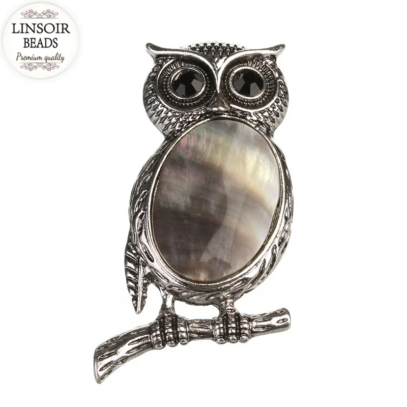 LINSOIR Fashion Metal Alloy Animal Owl Charms Pendants 48*29mm Natural Stone For Diy Necklace Jewelry Making F5518 | Украшения и