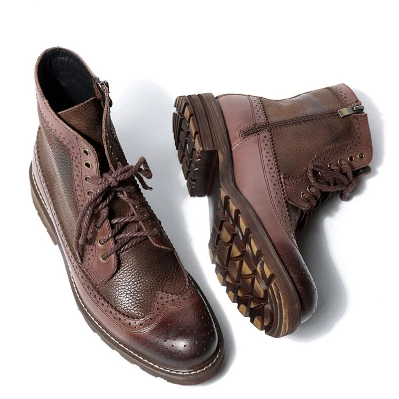 

US6-10 British Style Mens Genuine Leather Lace Up Brogue Boots Casual Wingtip Winter Fur Lined Fretwork Boots