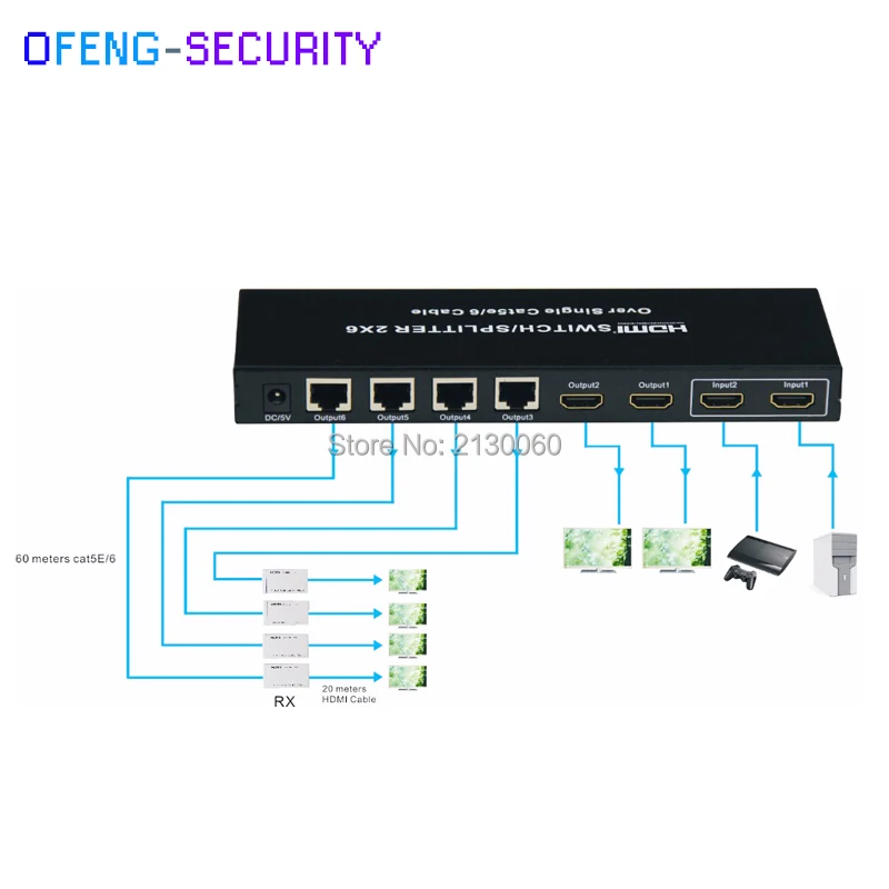 HDMI сплиттер 2X6 hdmi удлинитель над одной кошкой 5E/6 поддержка 3D 1080 P с пультом